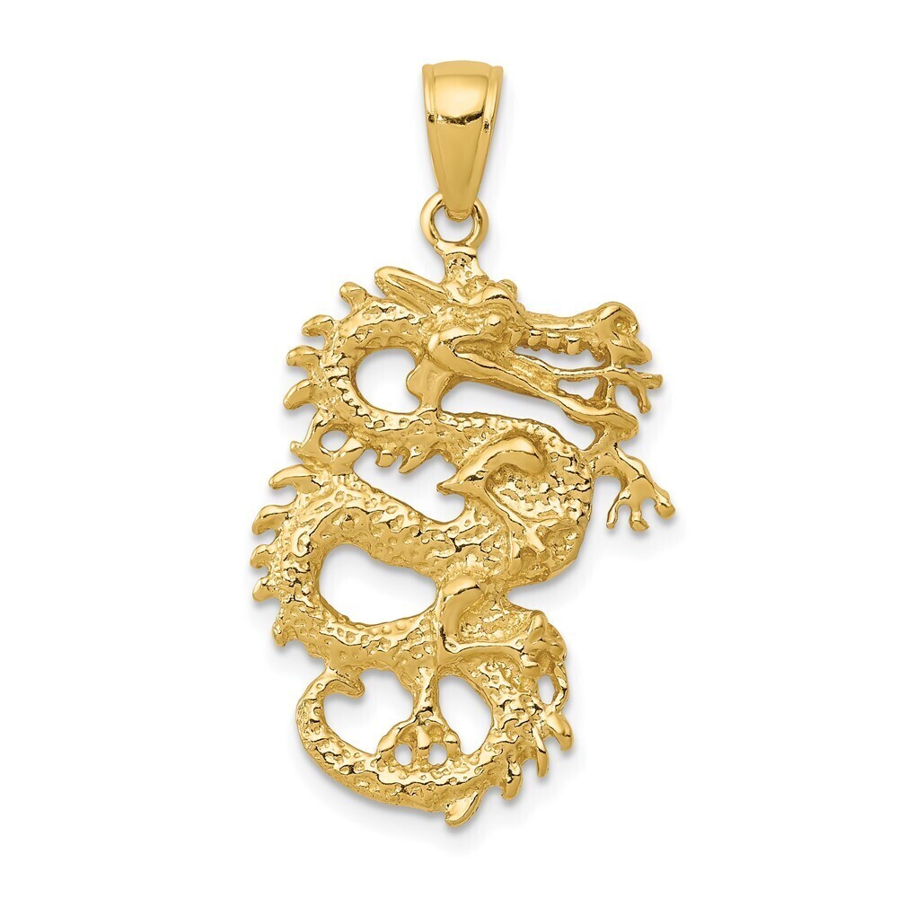 10k Yellow Gold Solid 3-D Dragon Pendant